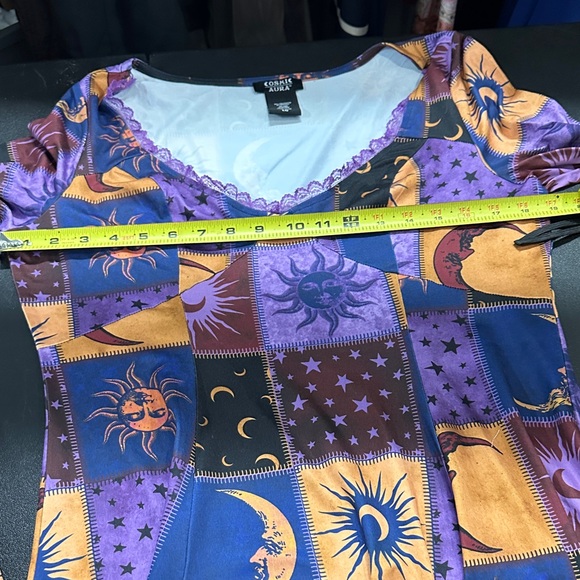 Vibrant 60s inspired Sun and Moon Mini Dress in Purple and Orange - Picture 6 of 7